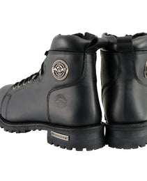 Milwaukee Leather MBM100W Men's Black Leather Wide-Width Lace-Up Motorcycle Boots with Side Zipper
