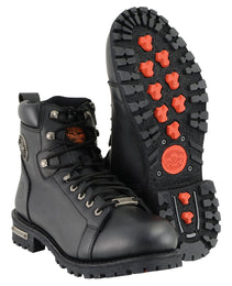 Milwaukee Leather Men's Black Leather Lace-Up Motorcycle Rider Boots with Side Zipper MBM100