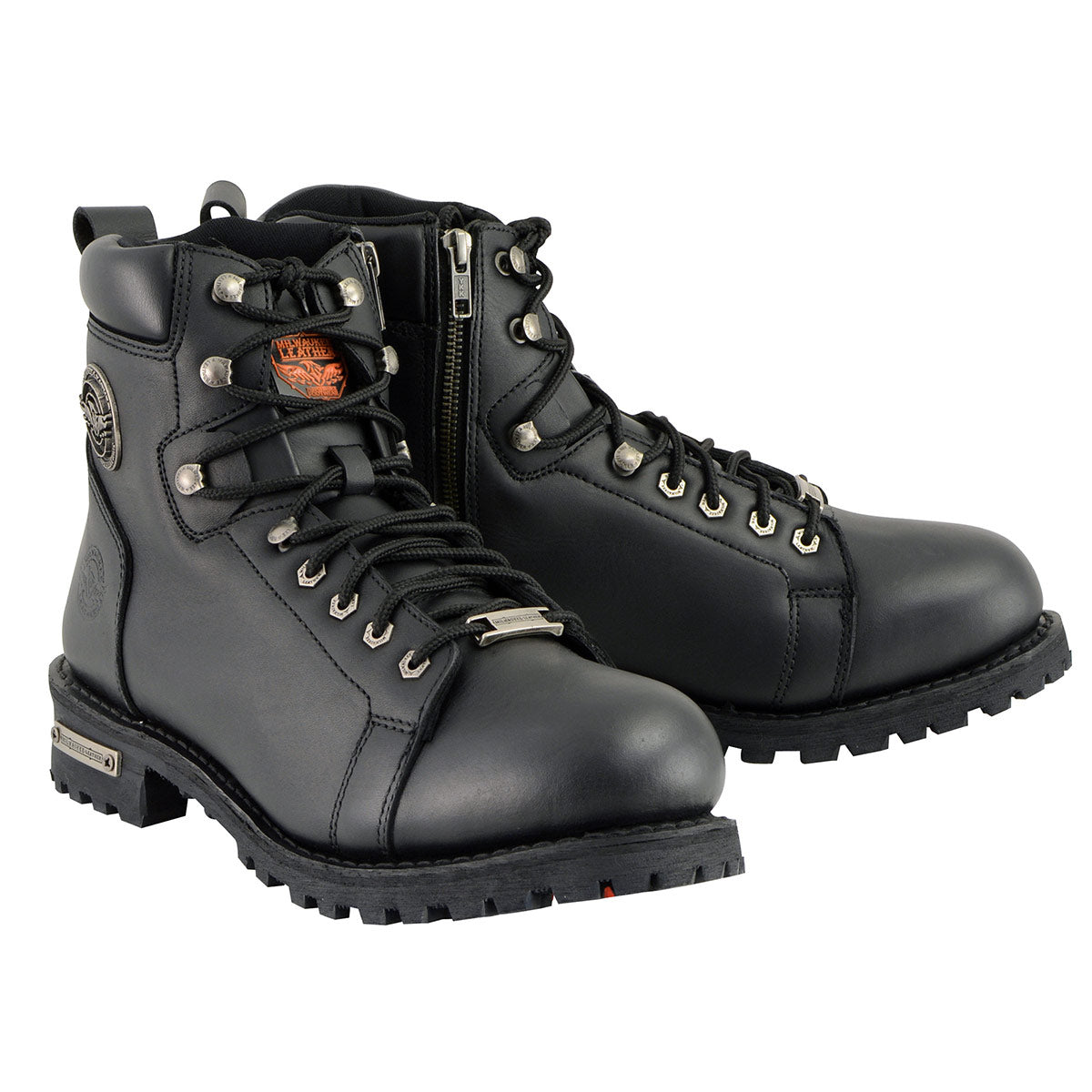 Milwaukee Leather MBM100W Men's Black Wide-Width Lace-Up Boots with Side Zipper