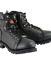 Milwaukee Leather MBM100 Men's Black Lace-Up Boots with Side Zipper