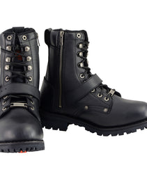 Milwaukee Leather MBM101W Men's Black Leather Wide-Width Lace-Up Engineer Motorcycle Boots w/ Side Zipper Entry