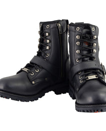 Milwaukee Leather MBM101W Men's Black Leather Wide-Width Lace-Up Engineer Motorcycle Boots w/ Side Zipper Entry