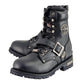 Milwaukee Leather MBM101 Men's Black Leather Lace-Up Engineer Motorcycle Boots w/ Buckles and Side Zipper Entry