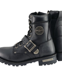 Milwaukee Leather MBM101W Men's Black Leather Wide-Width Lace-Up Engineer Motorcycle Boots w/ Side Zipper Entry