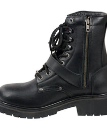 Milwaukee Leather MBM101W Men's Black Leather Wide-Width Lace-Up Engineer Motorcycle Boots w/ Side Zipper Entry