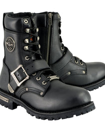 Milwaukee Leather MBM101W Men's Black Wide-Width Lace-Up Engineer Boots with Side Zipper Entry