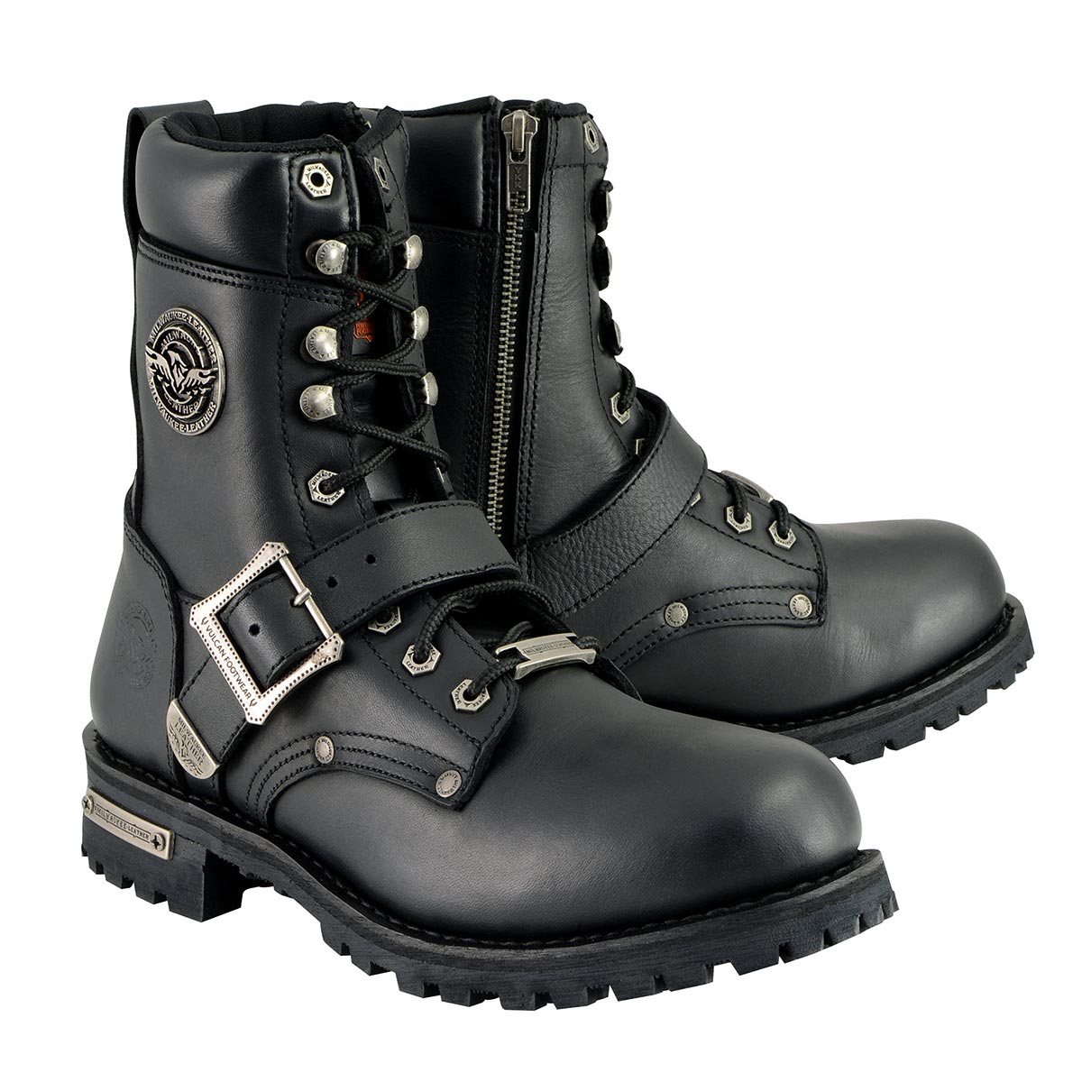 Milwaukee Leather MBM101W Men's Black Wide-Width Lace-Up Engineer Boots with Side Zipper Entry