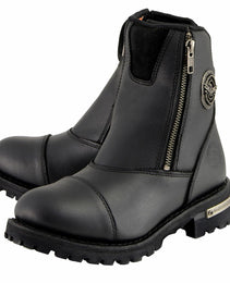 Milwaukee Leather MBM102 Men's Black Smooth Double Sided Zipper Entry Motorcycle Leather Boots