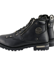 Milwaukee Leather MBM103 Men's Black Leather Lace-Up Motorcycle Boots w/ Dual Side Zipper Entry
