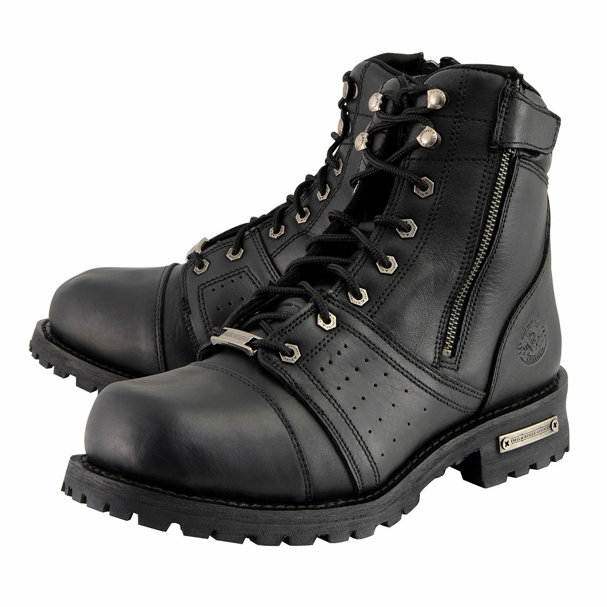 Milwaukee Leather Men's Black Lace-Up Wide-Width Motorcycle