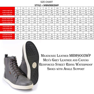 Milwaukee Leather MBM9003WP Men's Grey Leather and Canvas Reinforced Street Riding Waterproof Shoes with Ankle Support