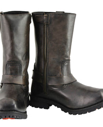 Milwaukee Leather Men's Distressed Brown Leather Wide Width 11-inch Square Toe Harness  Motorcycle Boots MBM9005W