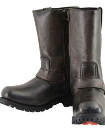 Milwaukee Leather Men's Distressed Brown Leather Wide Width 11-inch Square Toe Harness  Motorcycle Boots MBM9005W