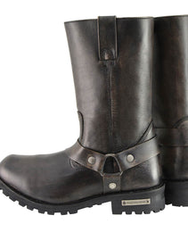 Milwaukee Leather Men's Distressed Brown Leather Wide Width 11-inch Square Toe Harness  Motorcycle Boots MBM9005W