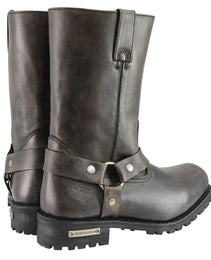 Milwaukee Leather Men's Distressed Brown Leather Wide Width 11-inch Square Toe Harness  Motorcycle Boots MBM9005W