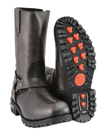 Milwaukee Leather Men's Distressed Brown Leather Wide Width 11-inch Square Toe Harness  Motorcycle Boots MBM9005W