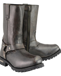 Milwaukee Leather MBM9005W Men's Classic Distressed Brown 'Wide Width' 11-inch Harness Square Toe Boots