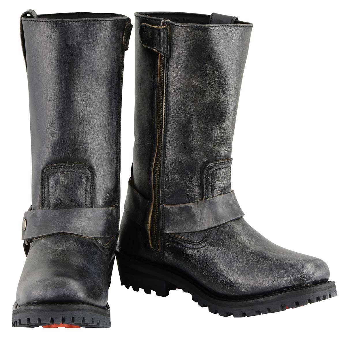Milwaukee Leather Men s Distressed Gray Leather 11 inch Classic Harness Square Toe Motorcycle Boots MBM9006