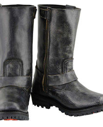 Milwaukee Leather Men's Distressed Gray Leather 11-inch Classic Harness Square Toe Motorcycle Boots MBM9006