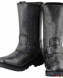 Milwaukee Leather Men's Distressed Gray Leather 11-inch Classic Harness Square Toe Motorcycle Boots MBM9006