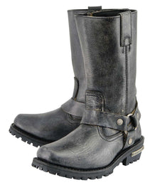 Milwaukee Leather Men's Distressed Gray Leather 11-inch Classic Harness Square Toe Motorcycle Boots MBM9006