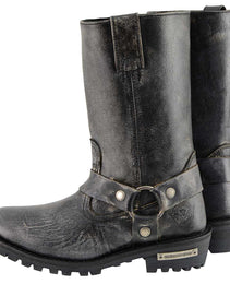 Milwaukee Leather Men's Distressed Gray Leather 11-inch Classic Harness Square Toe Motorcycle Boots MBM9006