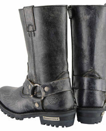 Milwaukee Leather Men's Distressed Gray Leather 11-inch Classic Harness Square Toe Motorcycle Boots MBM9006