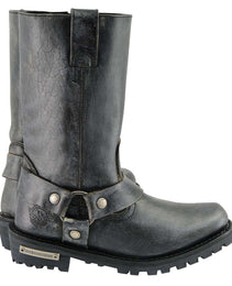 Milwaukee Leather Men's Distressed Gray Leather 11-inch Classic Harness Square Toe Motorcycle Boots MBM9006