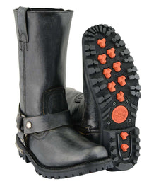 Milwaukee Leather Men's Distressed Gray Leather 11-inch Classic Harness Square Toe Motorcycle Boots MBM9006