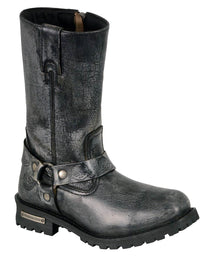 Milwaukee Leather Men's Distressed Gray Leather 11-inch Classic Harness Square Toe Motorcycle Boots MBM9006