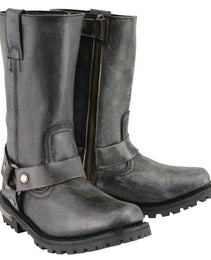 Milwaukee Leather Boots MBM9006 Mens Distressed Gray 11 Inch Classic Harness Square Toe Boot