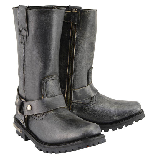 Milwaukee Leather Boots MBM9006 Mens Distressed Gray 11 Inch Classic Harness Square Toe Boot
