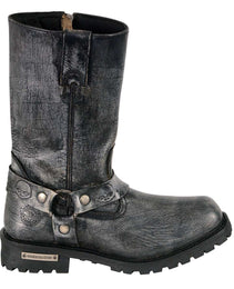 Milwaukee Leather Men's Distressed Gray Leather 11-inch Classic Harness Square Toe Motorcycle Boots MBM9006