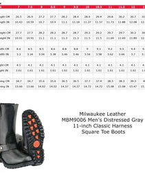 Milwaukee Leather Men's Distressed Gray Leather 11-inch Classic Harness Square Toe Motorcycle Boots MBM9006