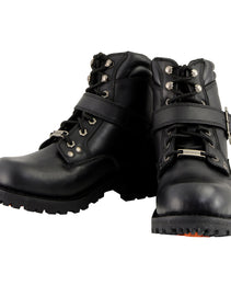 Milwaukee Leather Men's Classic Black Leather Lace-Up 6-inch Engineer Boots with Side Buckle MBM9010