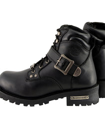 Milwaukee Leather Men's Classic Black Leather Lace-Up 6-inch Engineer Boots with Side Buckle MBM9010