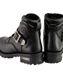 Milwaukee Leather Men's Classic Black Leather Lace-Up 6-inch Engineer Boots with Side Buckle MBM9010