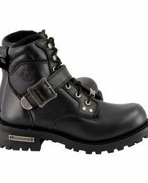 Milwaukee Leather Men's Classic Black Leather Lace-Up 6-inch Engineer Boots with Side Buckle MBM9010