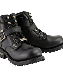 Milwaukee Leather MBM9010 Men's Black Lace-Up 6-inch Engineer Boots with Side Buckle