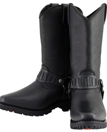 Milwaukee Leather Men’s Classic Harness Black Leather 11-Inch Western Style Motorcycle Boots MBM9015