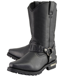 Milwaukee Leather Men’s Classic Harness Black Leather 11-Inch Western Style Motorcycle Boots MBM9015