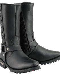 Milwaukee Leather MBM9025 Men's Black Harness Motorcycle Boots with Braid and Riveted Details
