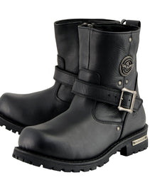 Milwaukee Leather MBM9040W Men's Black 'Wide Width' 6-inch Classic Engineer Motorcycle Leather Boots with Side Zipper