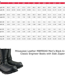 Milwaukee Leather Men's Black Leather 6-inch Classic Engineer Motorcycle w/ with Side Zipper MBM9040