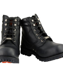 Milwaukee Leather Men's Black Leather 6-inch Lace-Up Motorcycle Biker Rider Boots w/ Zipper Closure MBM9050