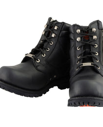 Milwaukee Leather Men's Black Leather 6-inch Lace-Up Motorcycle Biker Rider Boots w/ Zipper Closure MBM9050