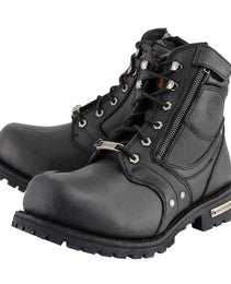 Milwaukee Leather Men's Black Leather 6-inch Lace-Up Motorcycle Biker Rider Boots w/ Zipper Closure MBM9050