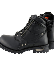 Milwaukee Leather Men's Black Leather 6-inch Lace-Up Motorcycle Biker Rider Boots w/ Zipper Closure MBM9050