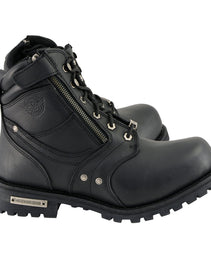 Milwaukee Leather Men's Black Leather 6-inch Lace-Up Motorcycle Biker Rider Boots w/ Zipper Closure MBM9050