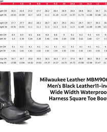 Milwaukee Leather Men’s Black Waterproof Boots 11-inch Wide Width Square Toe with Harness and Zipper MBM9061WP
